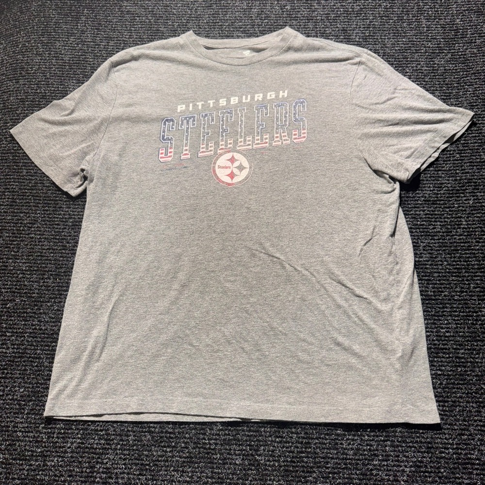 Fanatics Pittsburgh Steelers Men 2XL Gray Patriotic Graphic T-Shirt NFL Football